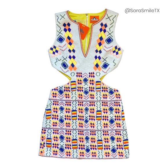 PIA PAURO Designer Colorful Hand Beaded Cutout Sleeveless Mini Dress - NWT - Picture 2 of 16